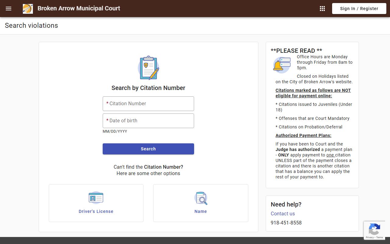 Broken Arrow Municipal Court case search for booking reports
