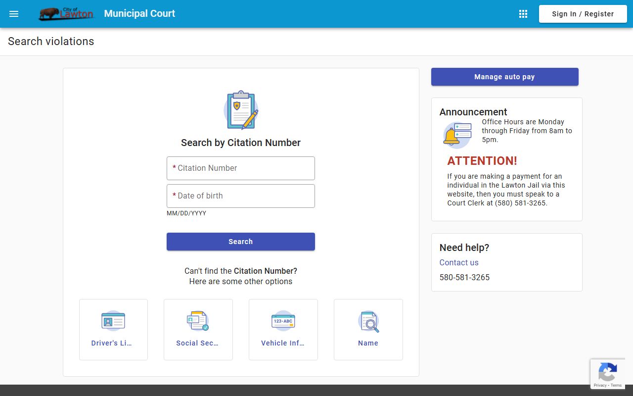 Lawton Municipal Court online case search for booking records