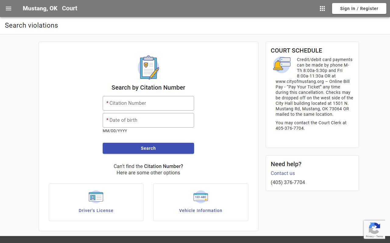 Mustang Municipal Court search booking reports