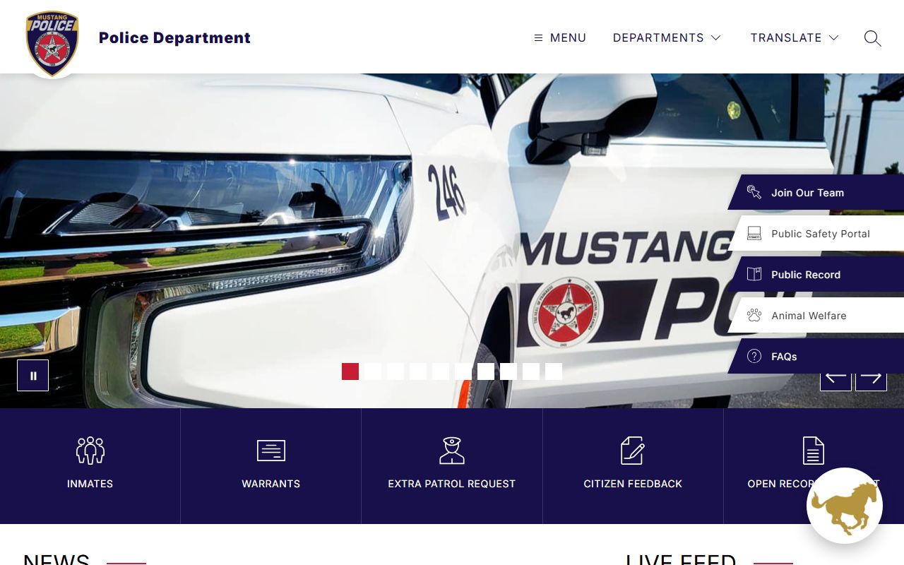 Mustang Police Department website booking reports