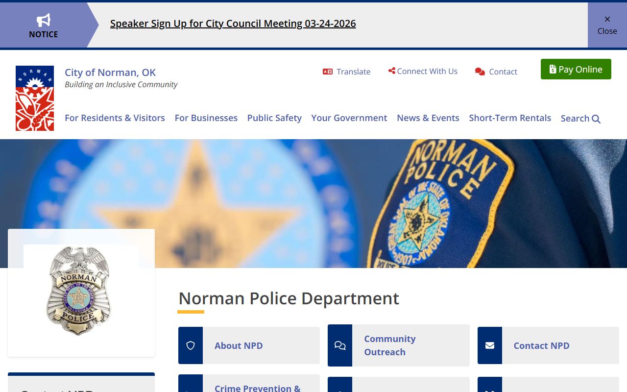 Norman Police Department website for Norman booking reports
