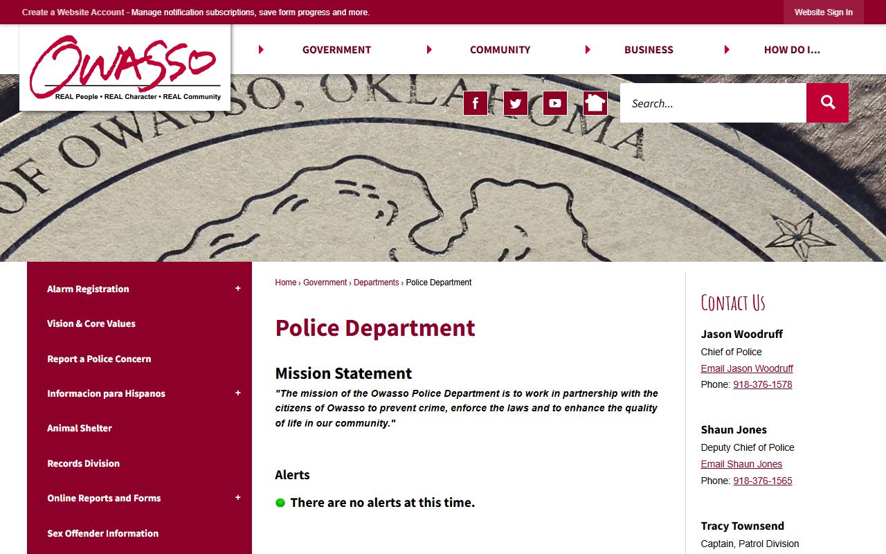 Owasso Police Department website for booking report information