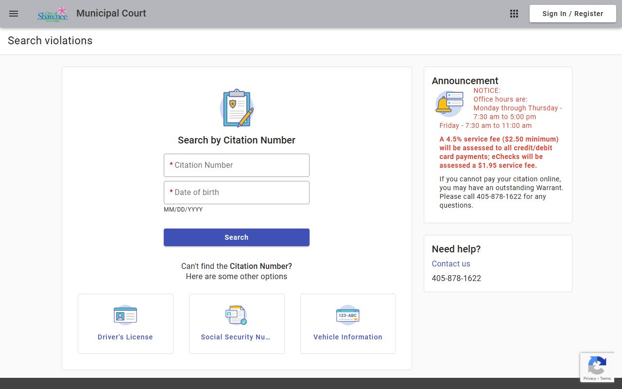 Shawnee Municipal Court online case search for booking records
