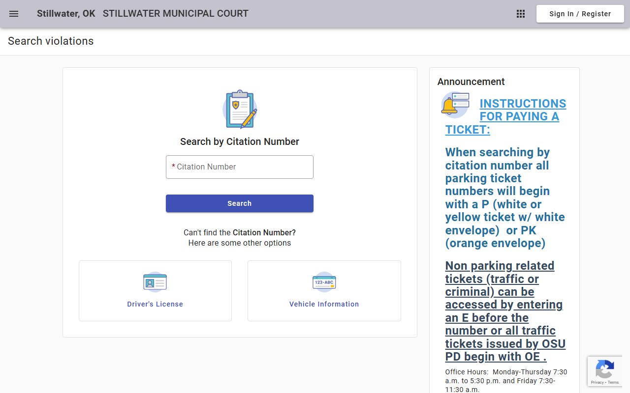 Stillwater Municipal Court case search for booking records