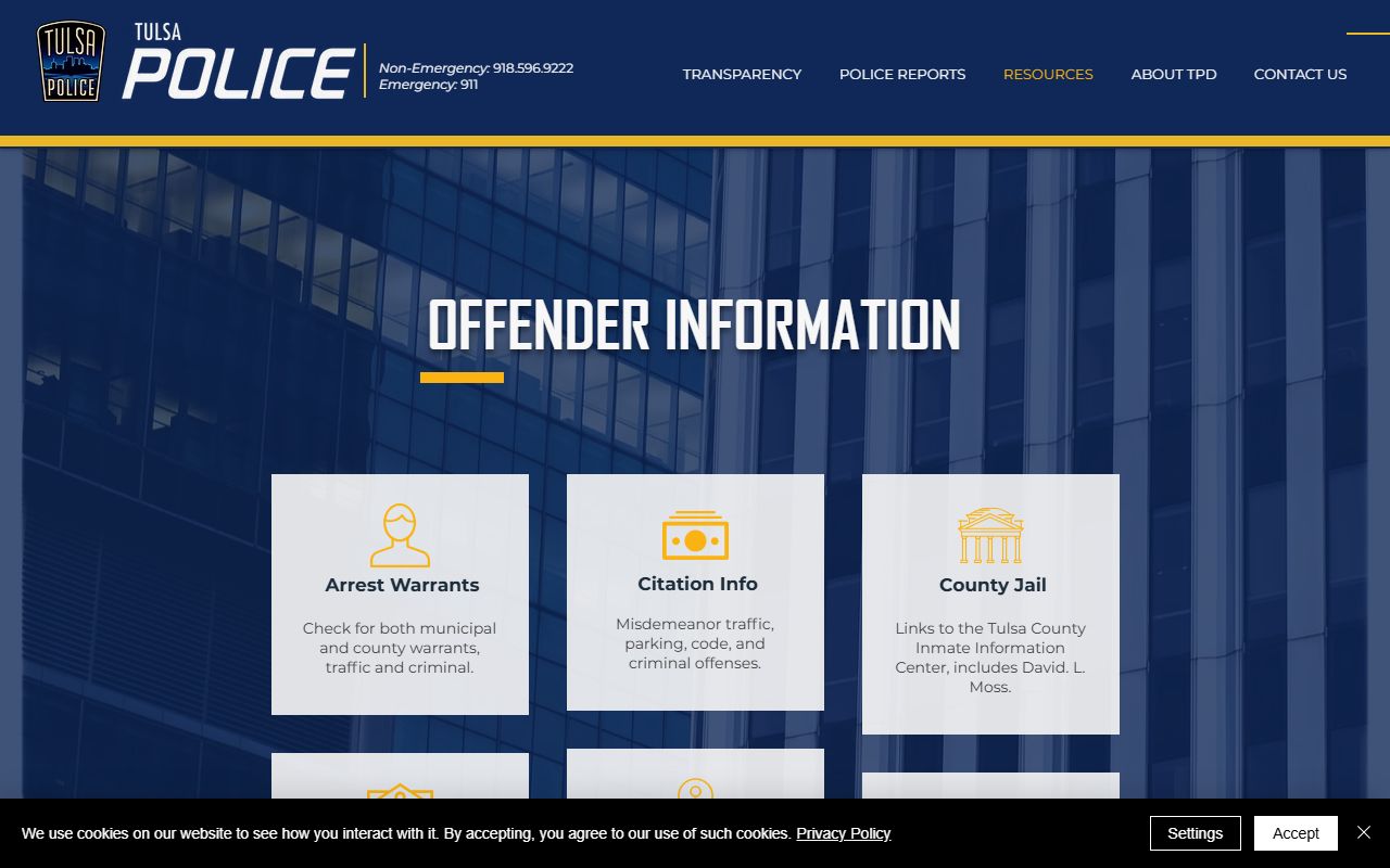 Tulsa Police offender information search for Tulsa booking reports