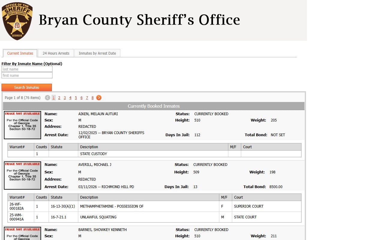 Bryan County booking reports InteropWeb jail population roster