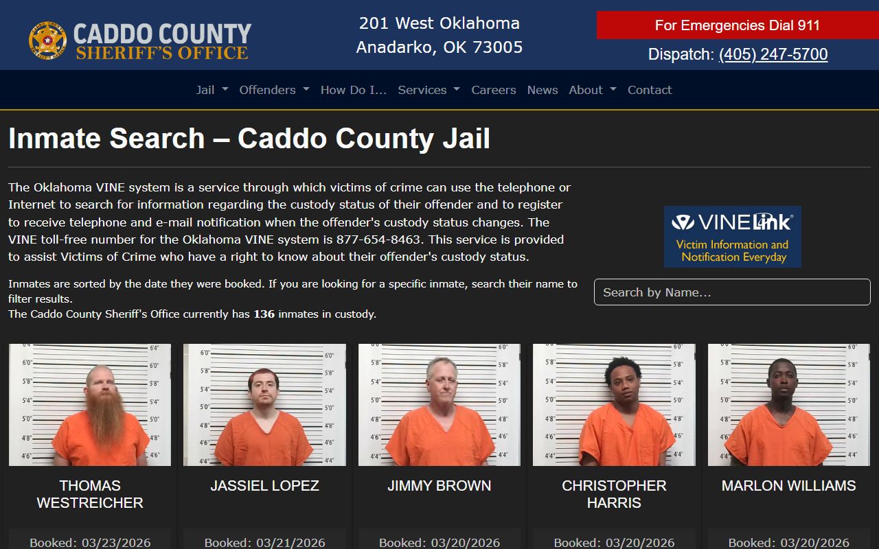 Caddo County inmate search booking reports online