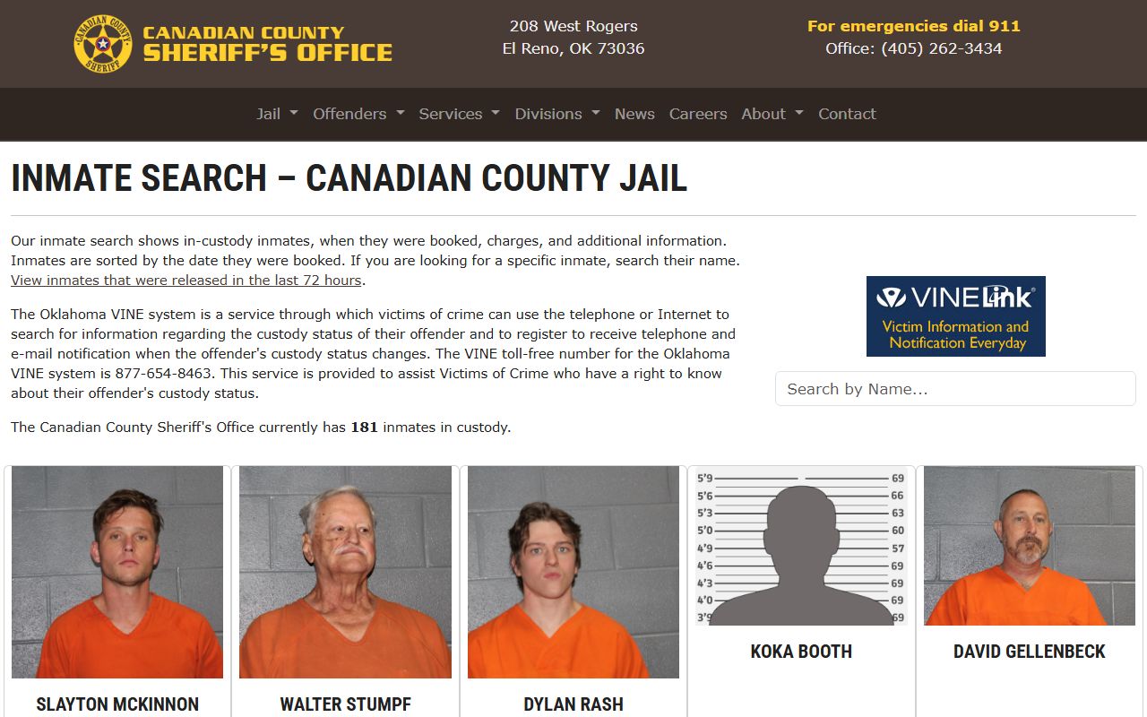 Canadian County Sheriff inmate search booking reports