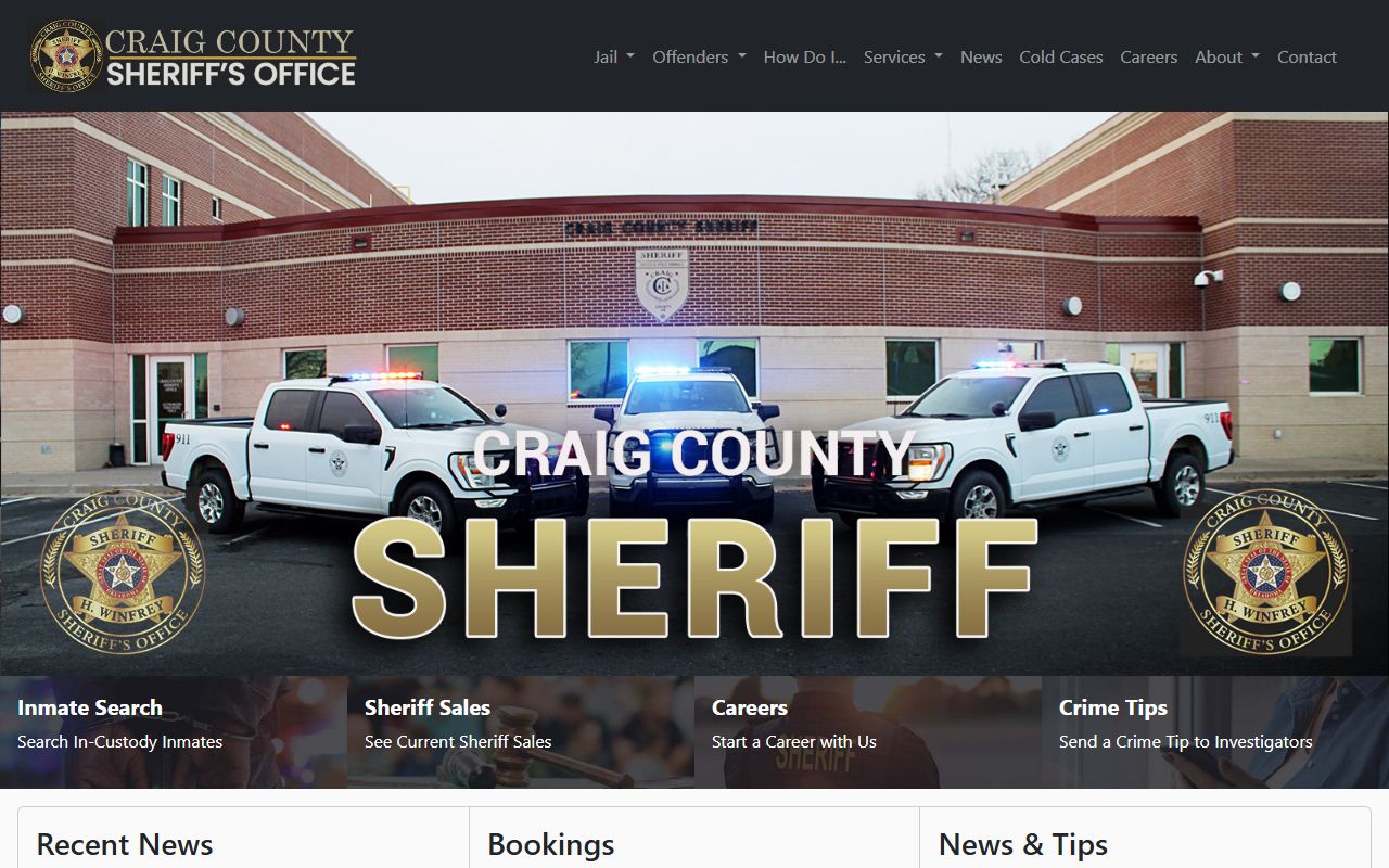 Craig County Sheriff's Office website for booking reports