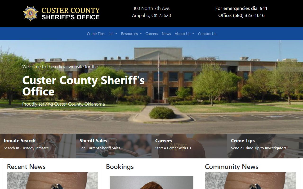 Custer County Sheriff's Office website for booking reports