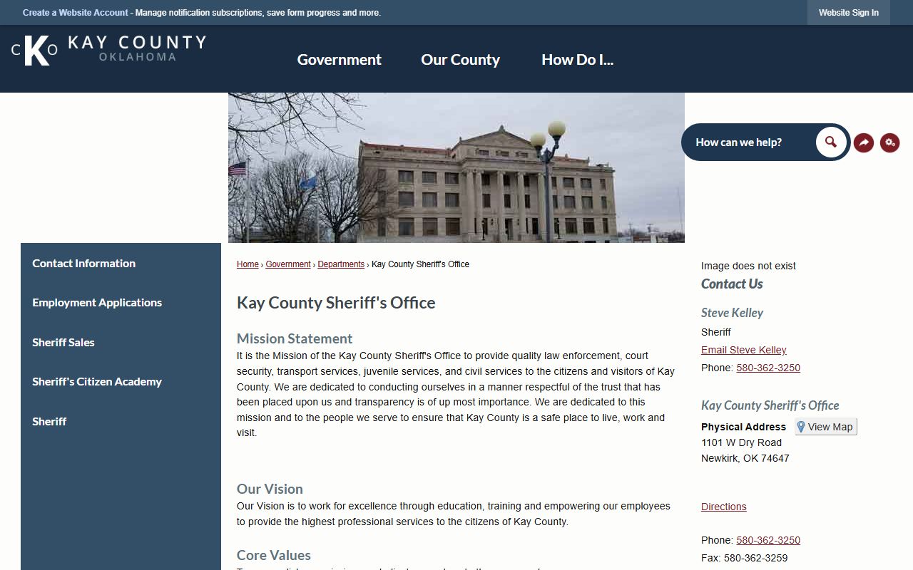 Kay County Sheriff's Office page for booking reports