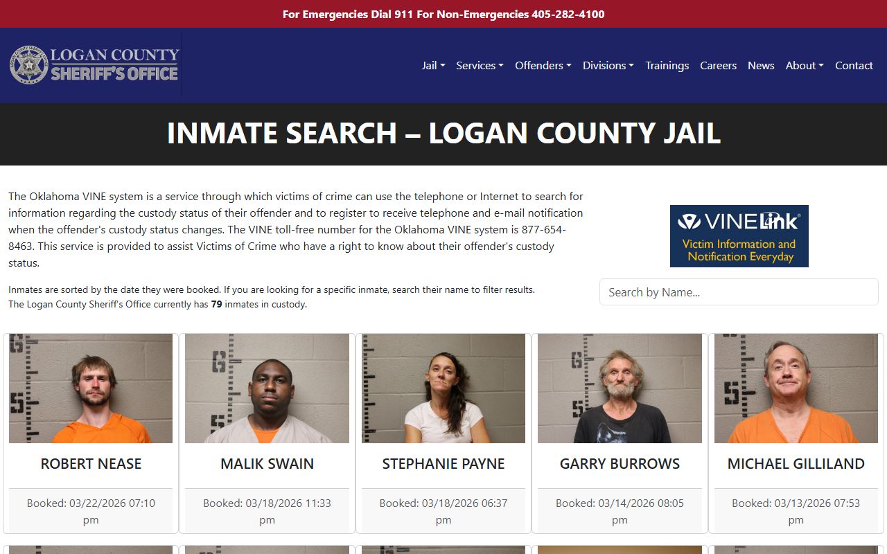 Logan County Sheriff inmate search page showing booking reports