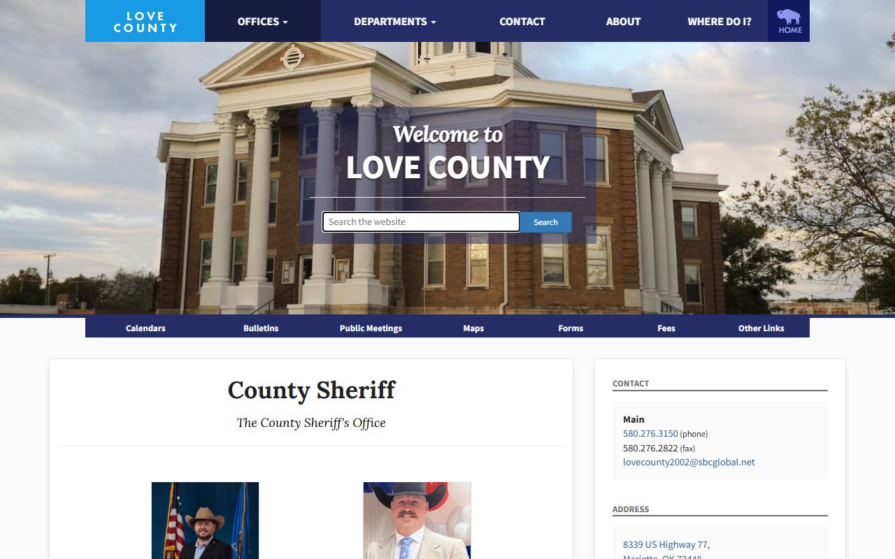 Love County Sheriff office page for Love County booking reports