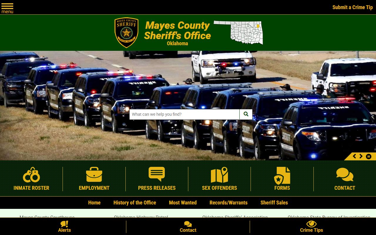 Mayes County Sheriff office website for Mayes County booking reports