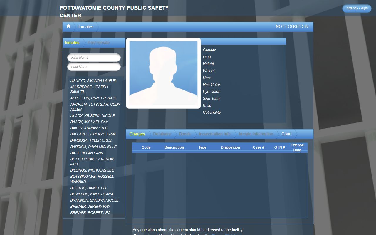 Pottawatomie County inmate roster on BluHorse for booking reports