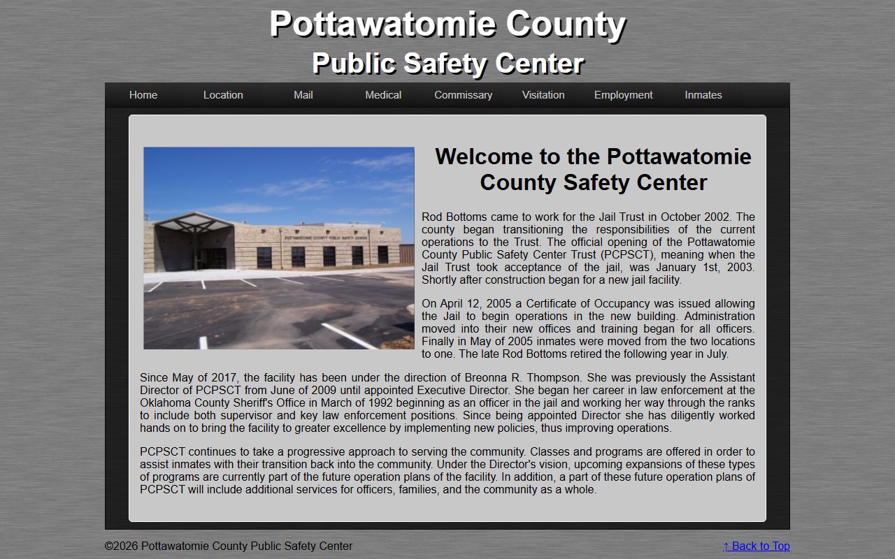 Pottawatomie County Public Safety Center website for booking reports