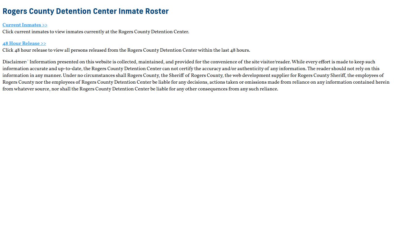 Rogers County inmate roster showing booking reports and jail data