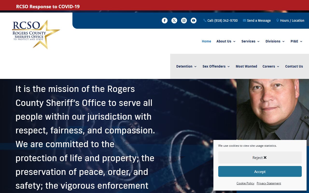 Rogers County Sheriff's Office website with booking reports access