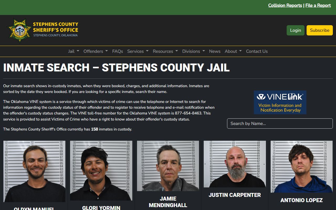 Stephens County inmate search showing booking reports