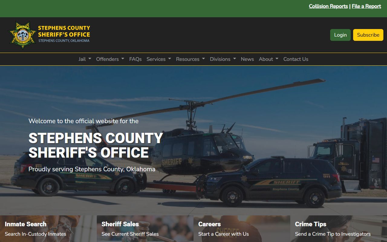 Stephens County Sheriff's Office website for booking reports