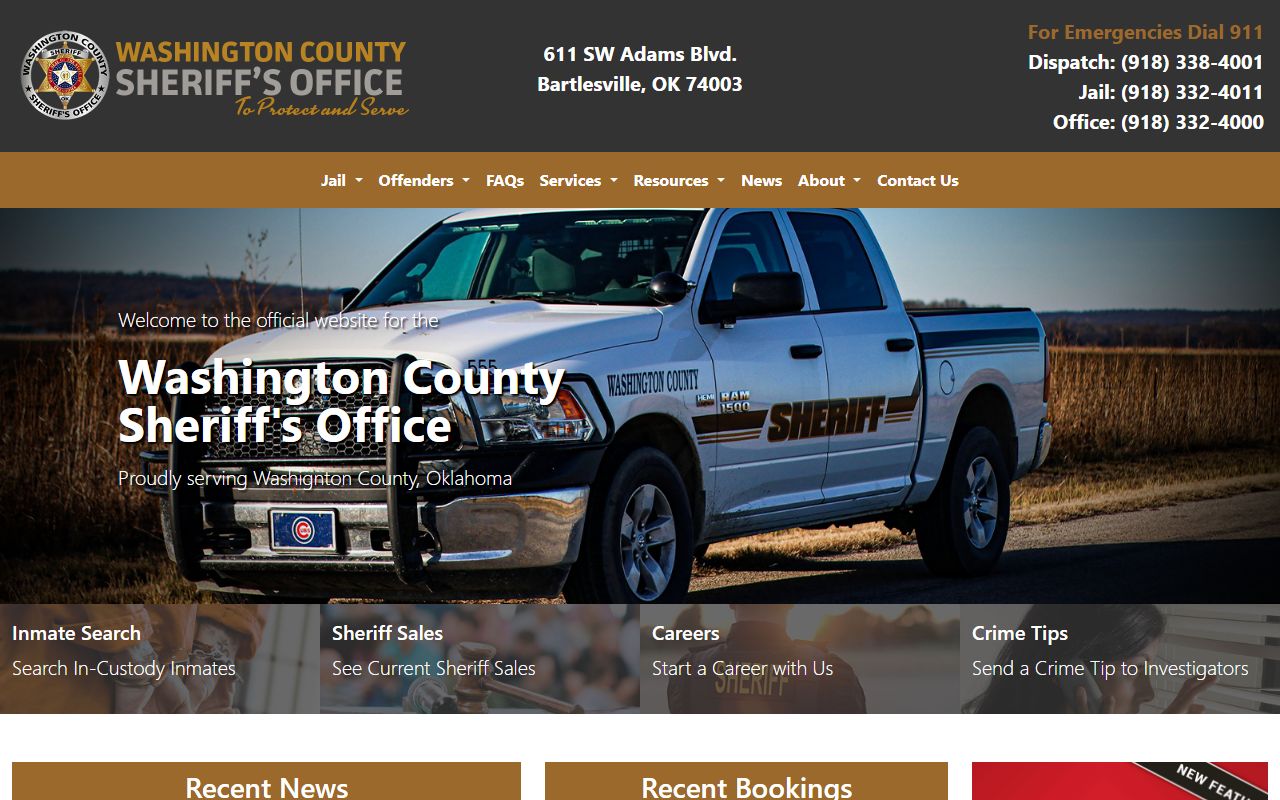 Washington County Sheriff's Office website for booking report access
