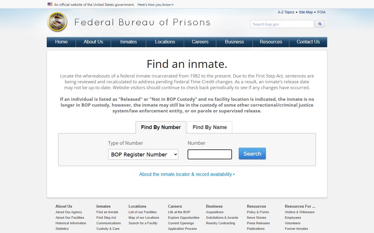Federal Bureau of Prisons inmate locator booking reports