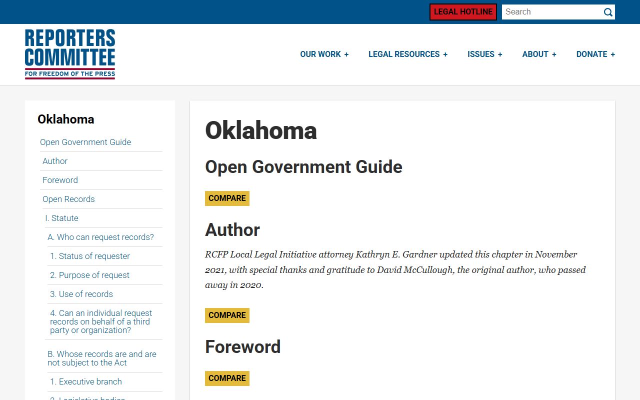 Oklahoma open government guide booking reports